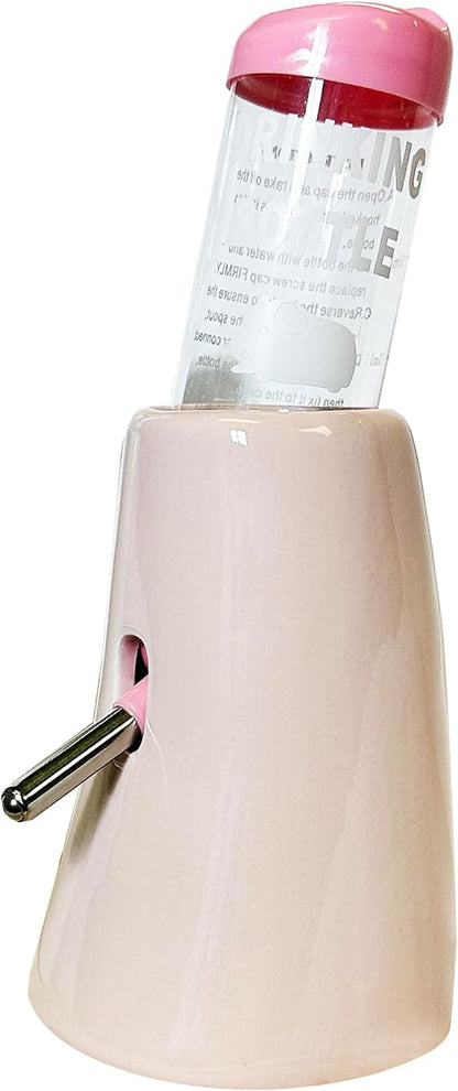 Ceramic Holder with Water Bottle. Durable & Unique. Hamsters, Hedgehogs, Chinchillas, Rats, Ferrets, Guinea Pigs, Rabbits, Squirrels. (Pink)