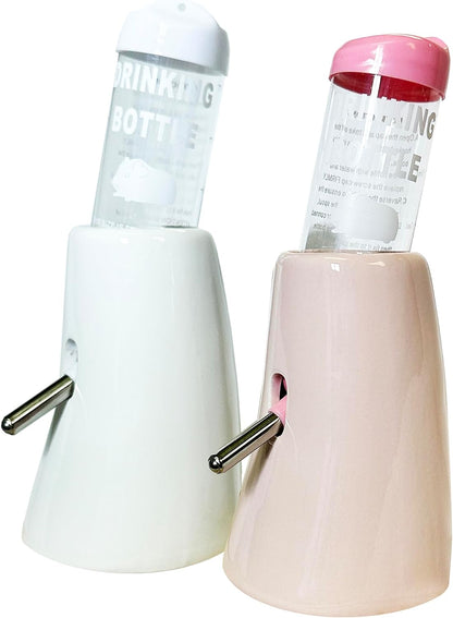 Ceramic Holder with Water Bottle. Durable & Unique. Hamsters, Hedgehogs, Chinchillas, Rats, Ferrets, Guinea Pigs, Rabbits, Squirrels. (Pink)