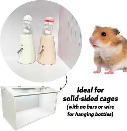Ceramic Holder with Water Bottle. Durable & Unique. Hamsters, Hedgehogs, Chinchillas, Rats, Ferrets, Guinea Pigs, Rabbits, Squirrels. (Pink)