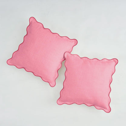 Scalloped Throw Pillow Covers | Decorative Couch Pillows | Boho Sytle for Living Room | for Valentines Day (Pink, 18x18 Inch)