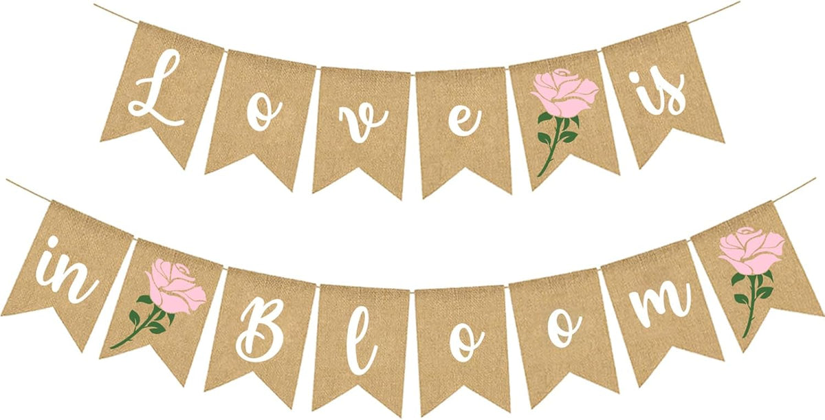 Love Is In Bloom Banner Floral Bridal Shower Decoration Flower Burlap Garlands Blooming Shower Supplies, pink