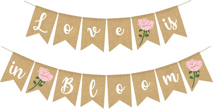 Love Is In Bloom Banner Floral Bridal Shower Decoration Flower Burlap Garlands Blooming Shower Supplies, pink