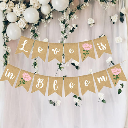 Love Is In Bloom Banner Floral Bridal Shower Decoration Flower Burlap Garlands Blooming Shower Supplies, pink