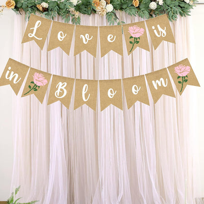 Love Is In Bloom Banner Floral Bridal Shower Decoration Flower Burlap Garlands Blooming Shower Supplies, pink