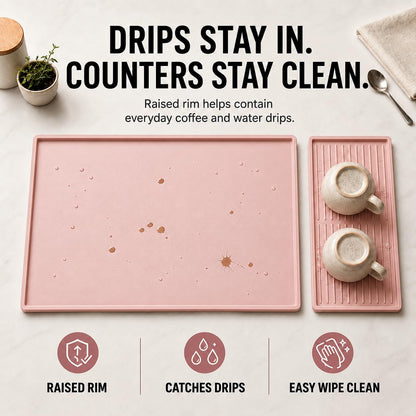 Silicone Coffee Mat 24 x 16 in with Tray, Soft Light Pink