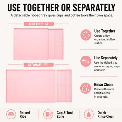 Silicone Coffee Mat 24 x 16 in with Tray, Soft Light Pink