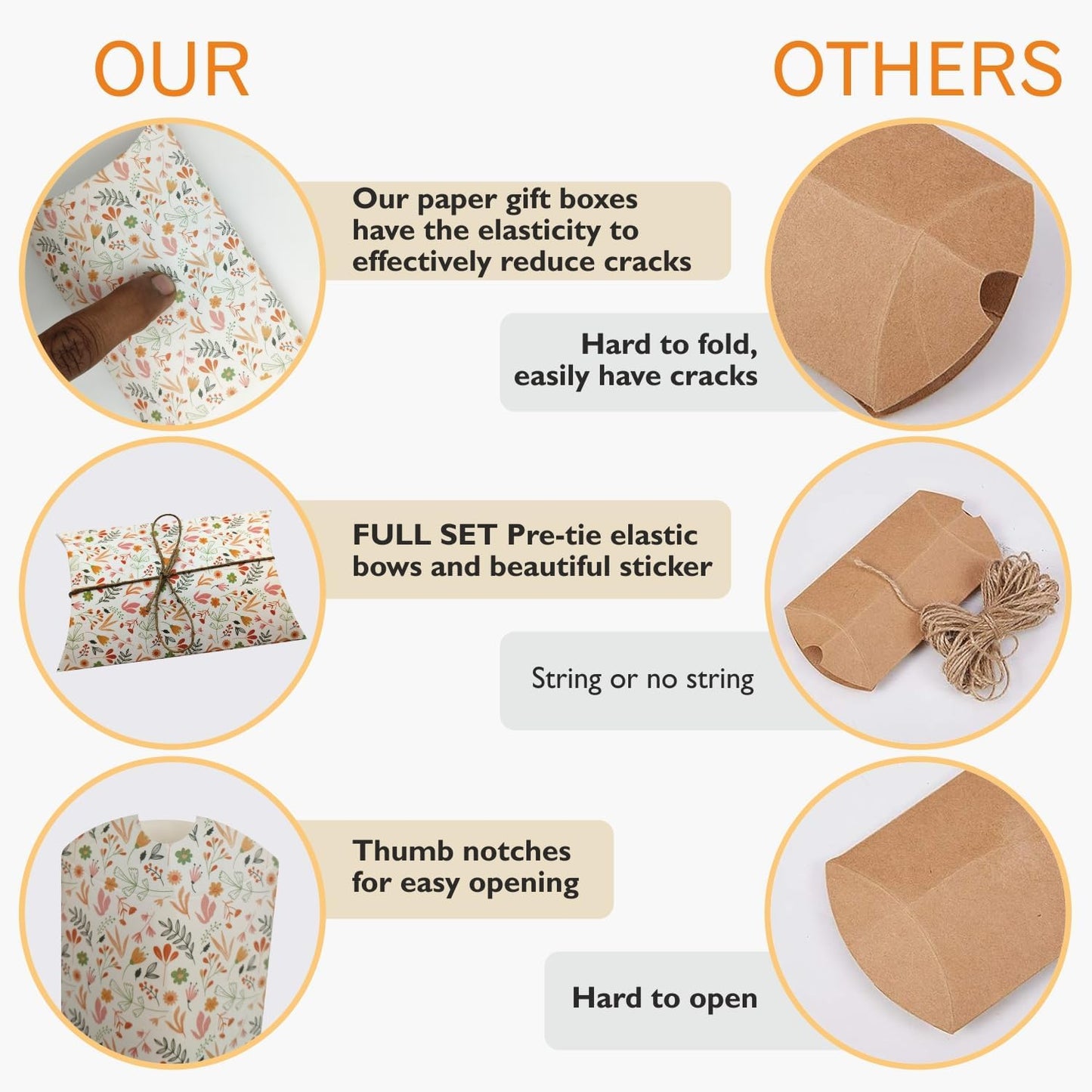mudrit Pillow Paper Boxes 50pcs with Jute Twine, Decorative Folding Paper Gift Boxes for Gifting Chocolates, Dryfruits, Candies, Soap, Jewellery packaging, Size 5.5" x 3.5"