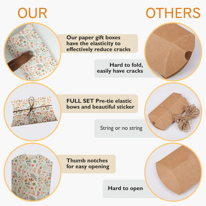 mudrit Pillow Paper Boxes 50pcs with Jute Twine, Decorative Folding Paper Gift Boxes for Gifting Chocolates, Dryfruits, Candies, Soap, Jewellery packaging, Size 5.5" x 3.5"