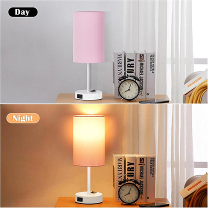 13.8'' Pink Small Table Lamp Set of 2 for Bedroom Bedside, AC Outlet