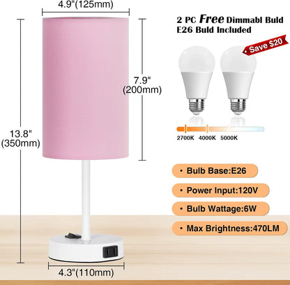 13.8'' Pink Small Table Lamp Set of 2 for Bedroom Bedside, AC Outlet
