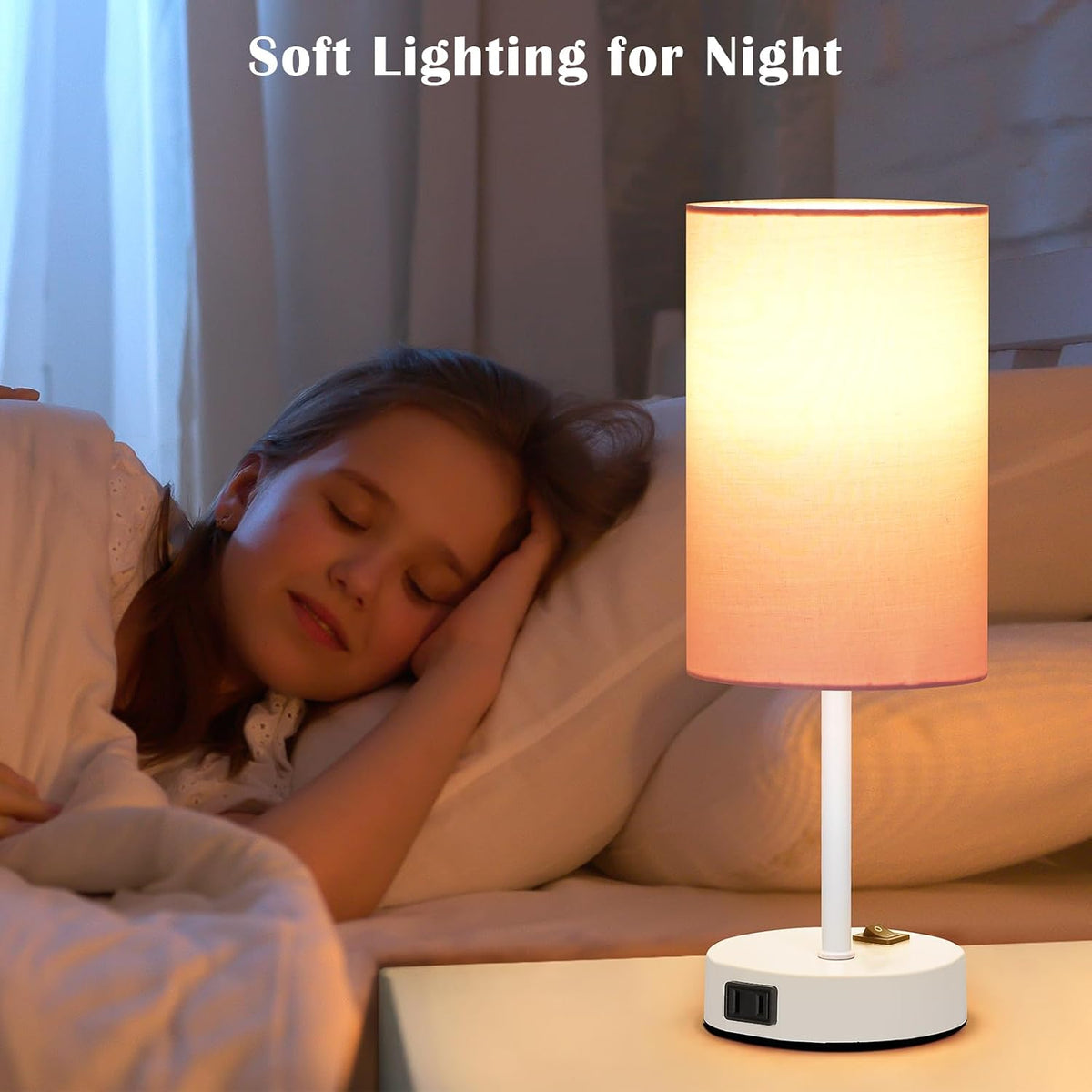 13.8'' Pink Small Table Lamp Set of 2 for Bedroom Bedside, AC Outlet