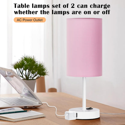 13.8'' Pink Small Table Lamp Set of 2 for Bedroom Bedside, AC Outlet