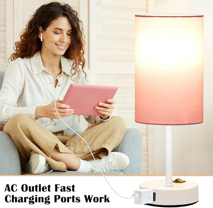 13.8'' Pink Small Table Lamp Set of 2 for Bedroom Bedside, AC Outlet