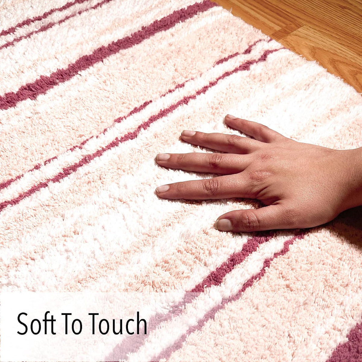 Maui Bath Mat, 21 x 34 Inches | Non Slip Bathroom Rug, Machine Washable, Plush, Highly Absorbent | White-Pink
