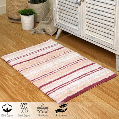 Maui Bath Mat, 21 x 34 Inches | Non Slip Bathroom Rug, Machine Washable, Plush, Highly Absorbent | White-Pink