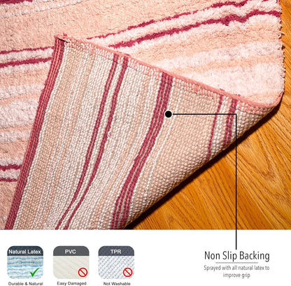 Maui Bath Mat, 21 x 34 Inches | Non Slip Bathroom Rug, Machine Washable, Plush, Highly Absorbent | White-Pink