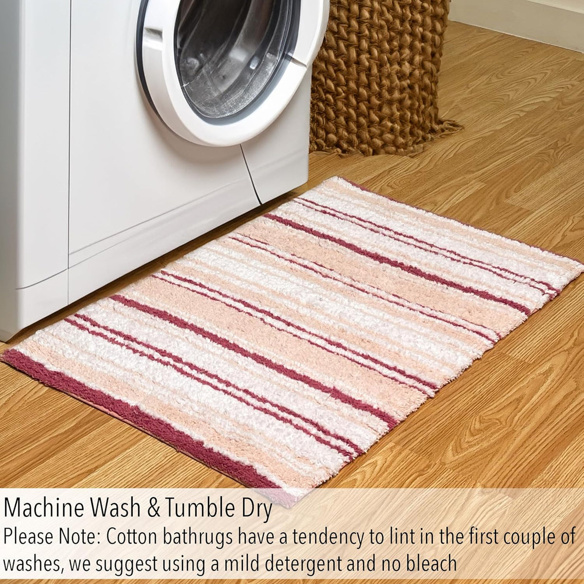 Maui Bath Mat, 21 x 34 Inches | Non Slip Bathroom Rug, Machine Washable, Plush, Highly Absorbent | White-Pink