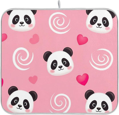 Absorbent Dish Drying Mats Flower Quick-dry Funny Print Countertop Heat Protector Mat for Kitchen Counter Decor Cute Panda Pink, 18" x 24"