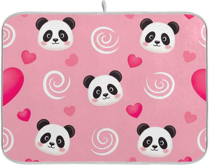 Absorbent Dish Drying Mats Flower Quick-dry Funny Print Countertop Heat Protector Mat for Kitchen Counter Decor Cute Panda Pink, 18" x 24"