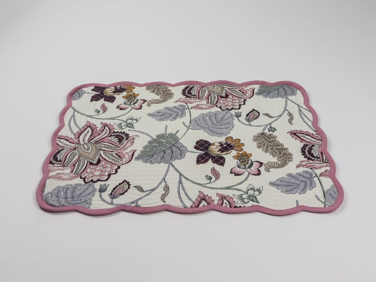 Blush Cream - Bloom Collection Luxury Handcrafted Placemats (Reversible) Cotton Quilted Fabric Machine Washable – Set of 6 – Elegant Home Decor – 14 x 19 inches