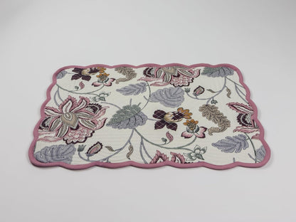 Blush Cream - Bloom Collection Luxury Handcrafted Placemats (Reversible) Cotton Quilted Fabric Machine Washable – Set of 6 – Elegant Home Decor – 14 x 19 inches