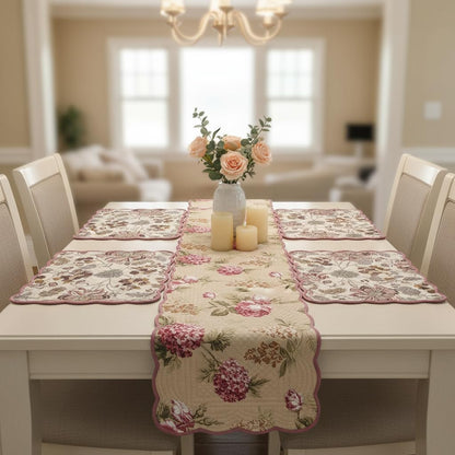 Blush Cream - Bloom Collection Luxury Handcrafted Placemats (Reversible) Cotton Quilted Fabric Machine Washable – Set of 6 – Elegant Home Decor – 14 x 19 inches