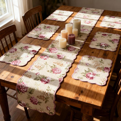 Blush Cream - Bloom Collection Luxury Handcrafted Placemats (Reversible) Cotton Quilted Fabric Machine Washable – Set of 6 – Elegant Home Decor – 14 x 19 inches