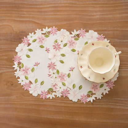 2pack Round lace Doilies,Yellow Blue Floral Cutwork Embroidered Placemats Vase Pads for Wedding Birthday Dinner Party Decor (Round11.8inch, Pink Flower)