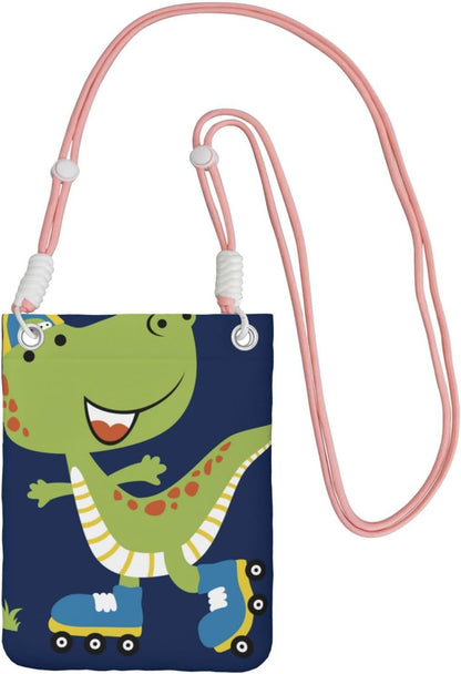 Dino Playing Roller Skate for Crossbody Phone Bag, Small & Lightweight Crossbody Purse for Women with Adjustable Strap, Water-Resistant Daily Commuter Bag for Phone, Wallet, Keys