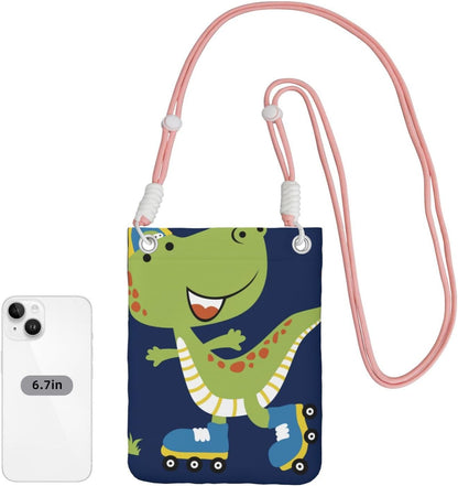 Dino Playing Roller Skate for Crossbody Phone Bag, Small & Lightweight Crossbody Purse for Women with Adjustable Strap, Water-Resistant Daily Commuter Bag for Phone, Wallet, Keys