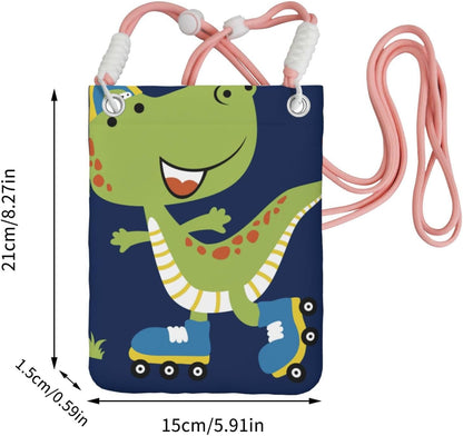 Dino Playing Roller Skate for Crossbody Phone Bag, Small & Lightweight Crossbody Purse for Women with Adjustable Strap, Water-Resistant Daily Commuter Bag for Phone, Wallet, Keys