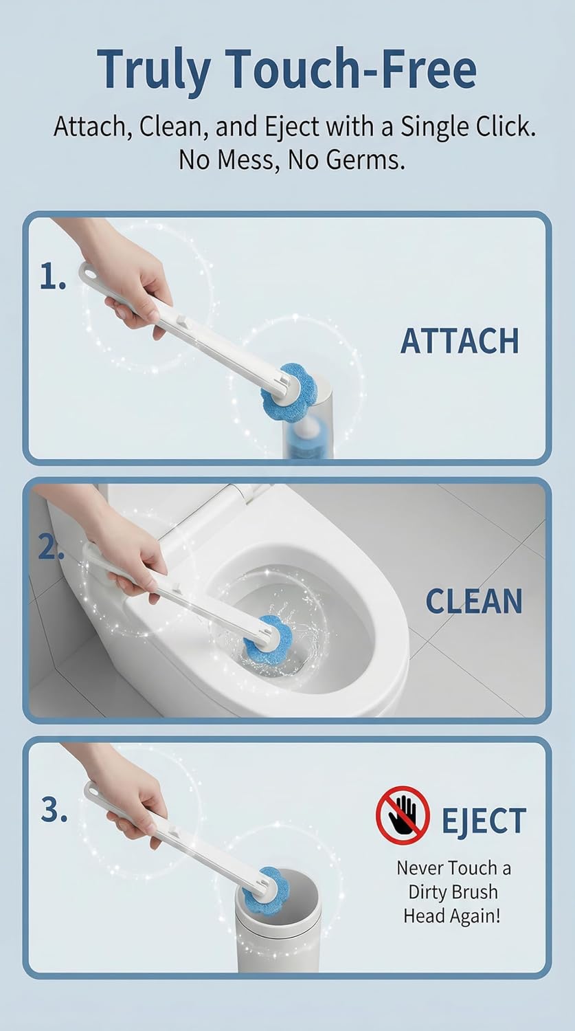 Disposable Toilet Brush for Bathroom Cleaning, Toilet Brush and Holder Set, Deep Cleaning Toilet Bowl Cleaner with Replaceable Heads, Hygienic Storage Design (Pink – 32 Refills Flip-Open Toilet Brush)