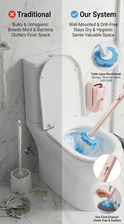 Disposable Toilet Brush for Bathroom Cleaning, Toilet Brush and Holder Set, Deep Cleaning Toilet Bowl Cleaner with Replaceable Heads, Hygienic Storage Design (Pink – 32 Refills Flip-Open Toilet Brush)