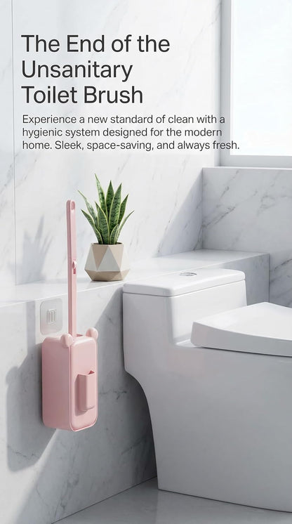Disposable Toilet Brush for Bathroom Cleaning, Toilet Brush and Holder Set, Deep Cleaning Toilet Bowl Cleaner with Replaceable Heads, Hygienic Storage Design (Pink – 32 Refills Flip-Open Toilet Brush)