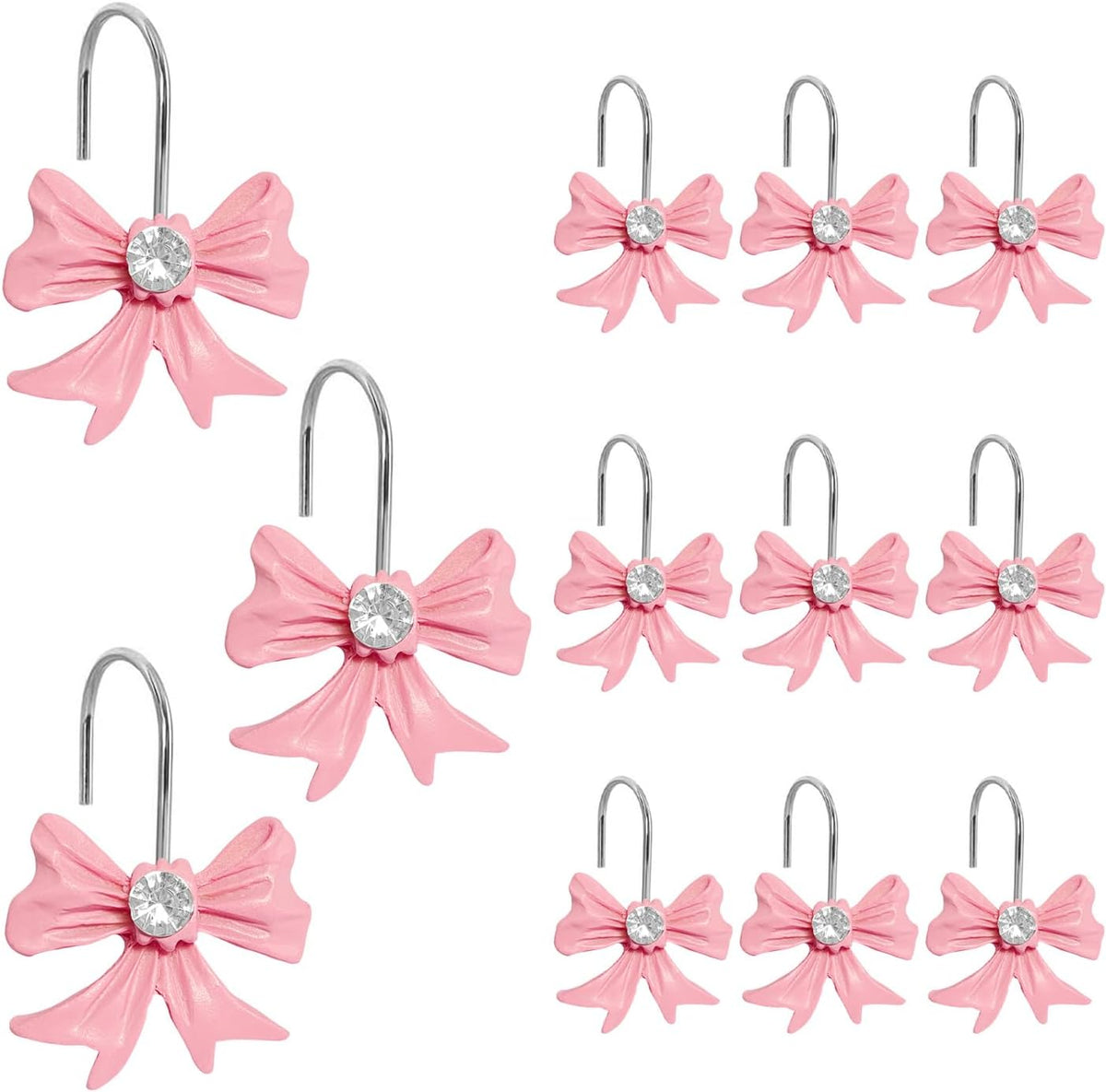 Cute Bow Knot Shower Curtain Hooks Rings, Modern Home Decorativ Rust Resistant Hangers, 12PCS Shower Hooks for Bathroom Shower Rod, Bedroom, Living Room (Pink Bow)