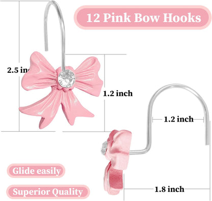 Cute Bow Knot Shower Curtain Hooks Rings, Modern Home Decorativ Rust Resistant Hangers, 12PCS Shower Hooks for Bathroom Shower Rod, Bedroom, Living Room (Pink Bow)