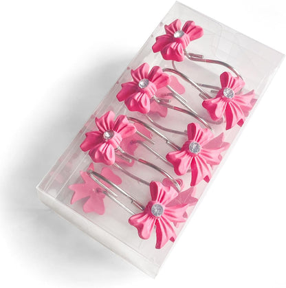 Cute Bow Knot Shower Curtain Hooks Rings, Modern Home Decorativ Rust Resistant Hangers, 12PCS Shower Hooks for Bathroom Shower Rod, Bedroom, Living Room (Pink Bow)
