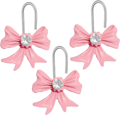 Cute Bow Knot Shower Curtain Hooks Rings, Modern Home Decorativ Rust Resistant Hangers, 12PCS Shower Hooks for Bathroom Shower Rod, Bedroom, Living Room (Pink Bow)