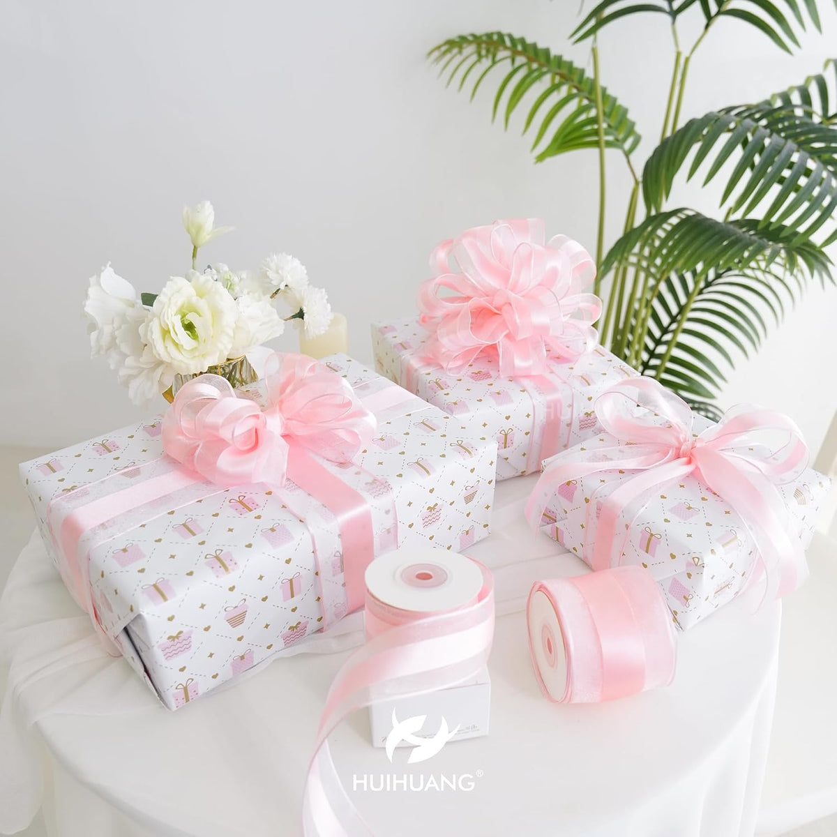 Pink Sheer Wired Christmas Ribbon 2.5 inch Continuous 10 Yards