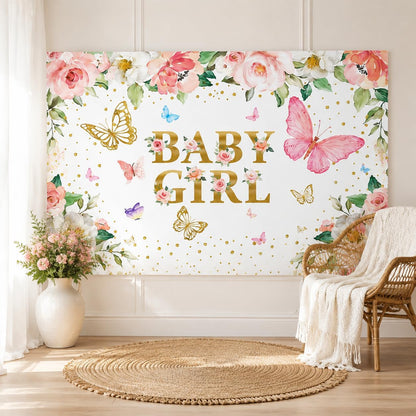 175Pcs Pink Rose Gold Baby Shower Decorations for Girl, Floral Baby Shower