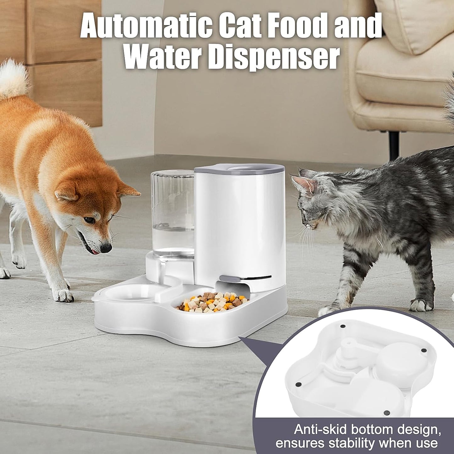 2 in 1 Pet Feeder and Water Dispenser, Automatic Cat Food and Water Dispenser, Gravity Pet Feeder for Small Medium Dog Puppy Cat Kitten