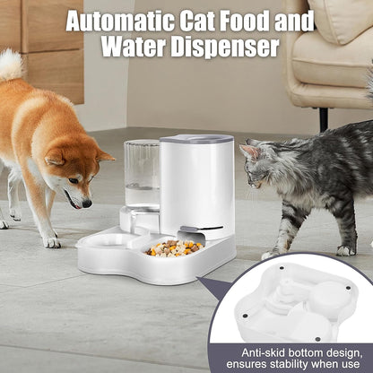 2 in 1 Pet Feeder and Water Dispenser, Automatic Cat Food and Water Dispenser, Gravity Pet Feeder for Small Medium Dog Puppy Cat Kitten