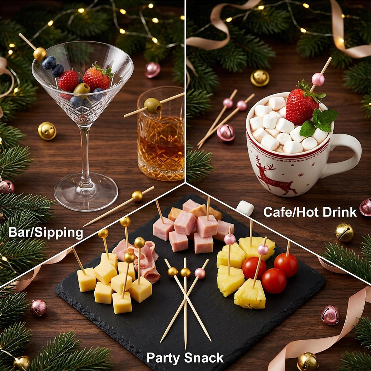 200Pcs Pearl Cocktail Picks, Fancy Decorative Toothpicks for Appetizer