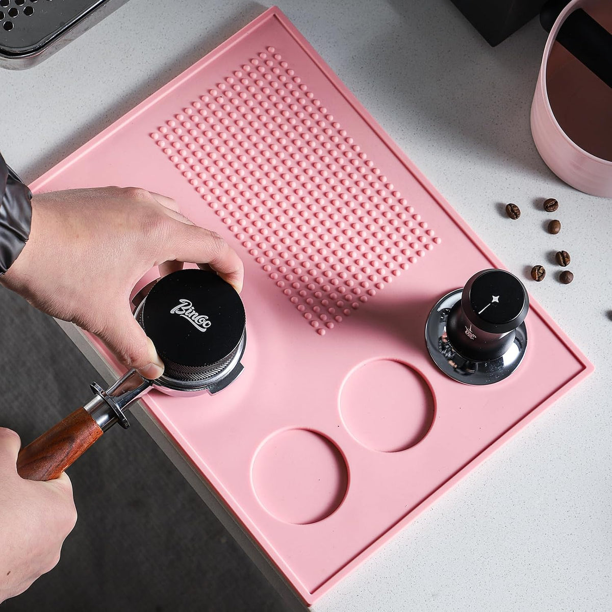 Espresso Tamping Mat - Silicone Coffee Bar Mat Tamper Mat,Espresso Accessory for Baristas Home Kitchen Bar Coffee Shop (Pink)