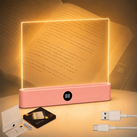 Full Page Book Light for Reading, Flat Rechargeable Light, Pink