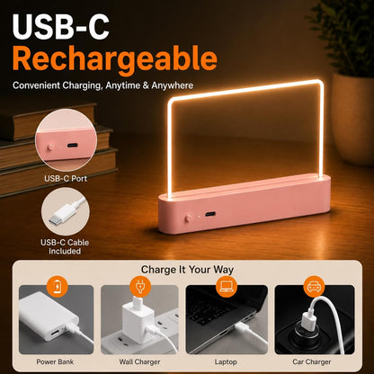 Full Page Book Light for Reading, Flat Rechargeable Light, Pink
