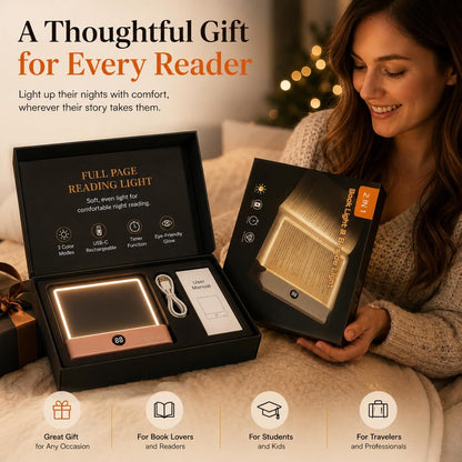 Full Page Book Light for Reading, Flat Rechargeable Light, Pink