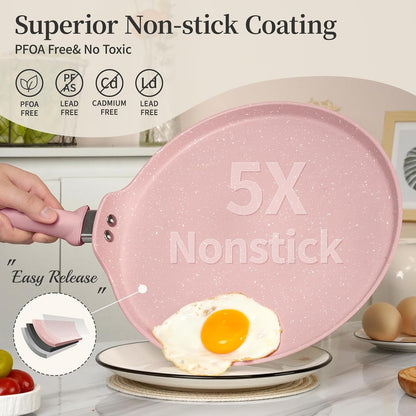 10 Inch Nonstick Crepe Pan,Granite Coated Pancake Pan-Pink