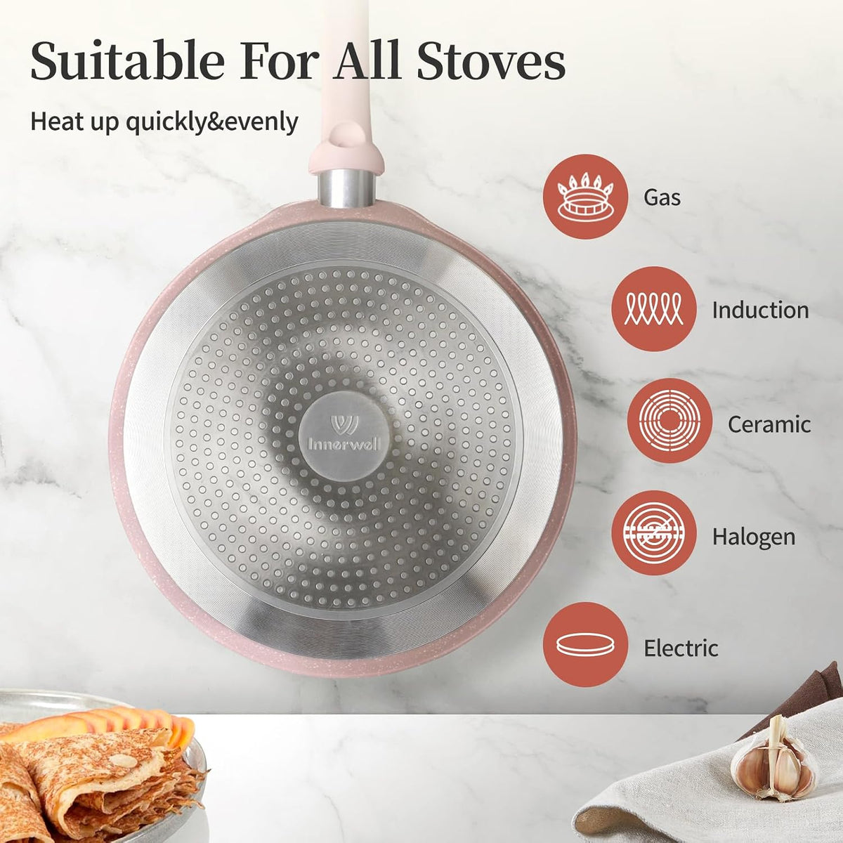 10 Inch Nonstick Crepe Pan,Granite Coated Pancake Pan-Pink