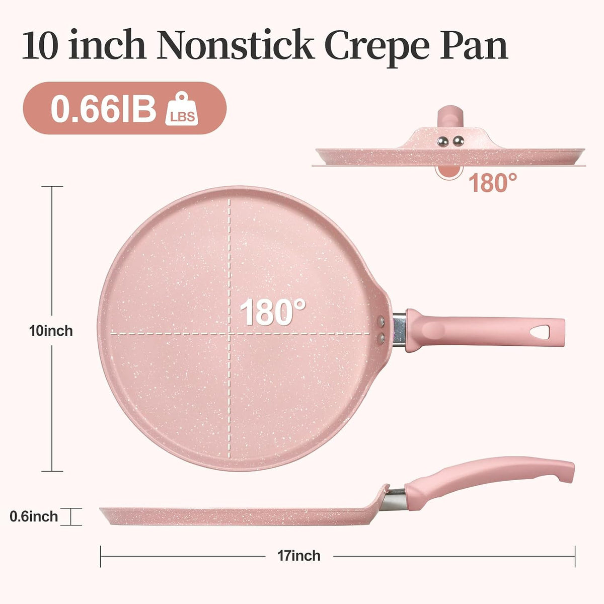 10 Inch Nonstick Crepe Pan,Granite Coated Pancake Pan-Pink